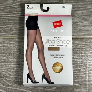 Hanes 2 Pair Pack Women's Control Top Ultra Sheer Hosiery Nude Size 2XL